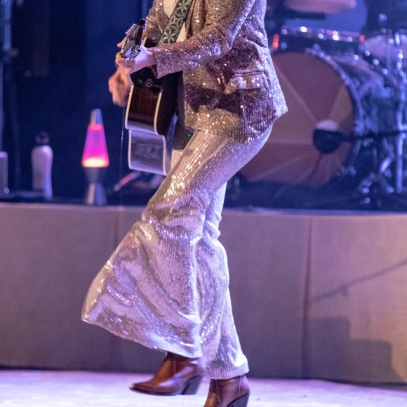 Blush Boutique Light Gold Sequin Bell Bottom Pants - Picture 3 of 10